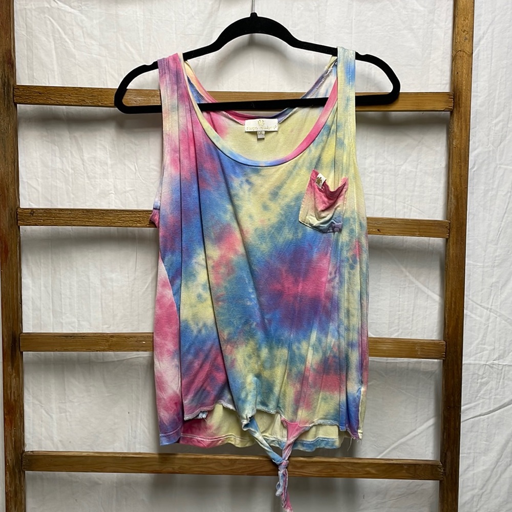 Simply Southern tie-dye front pocket, front tie tank